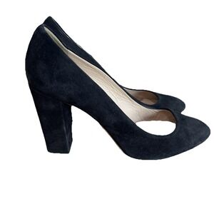 J.Crew Women Black Suede Block Heel Pumps Pointed Toe Made in Italy Size 10
